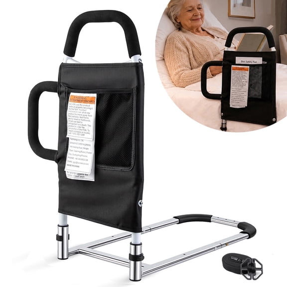ENLOY Bed Rails for Seniors with Dual Non-Slip Handles, 300LBS Bed Rail with Storage Pocket Fits All Sizes