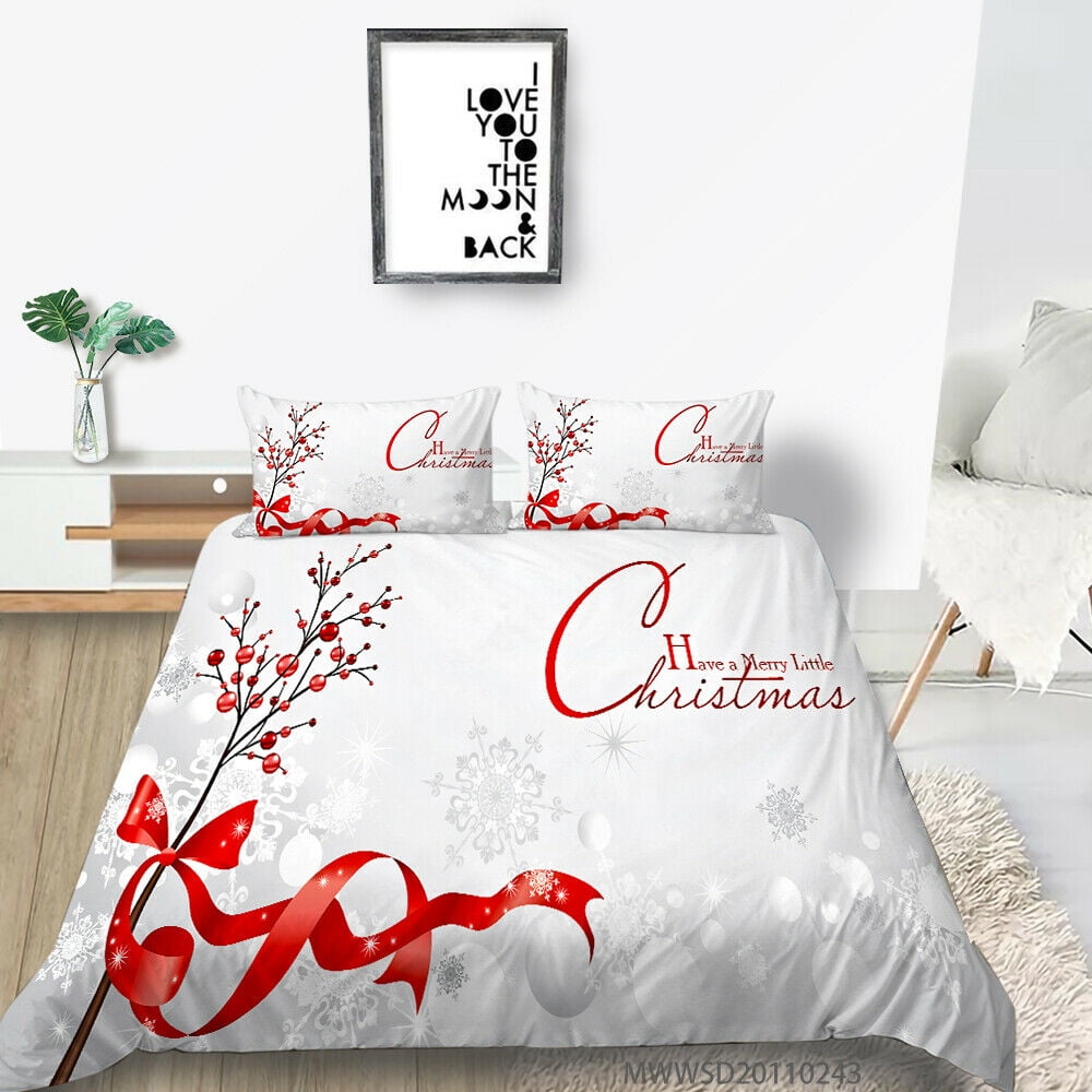 Bed Red Christmas Bedding White Background Duvet Cover Set Merry