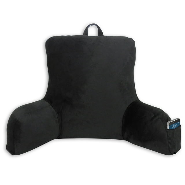 Bed Rest Lounger Pillow Faux Mink Fabric with Polyester Filling, Solid Color Black with Pocket