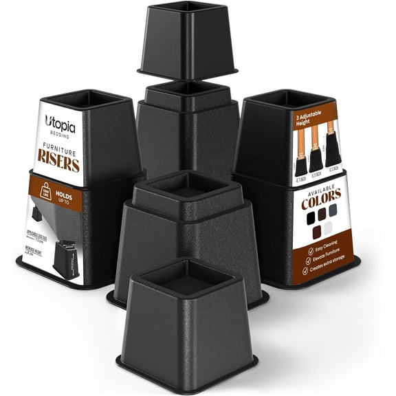 Bed Riser, 3 & 5 Inches Adjustable Furniture Risers for 8 Inch Combined Furniture Lift, Under Bed Storage & Dorm Room Essential, Supports Up to 1,300 lbs (4 Set, Black)