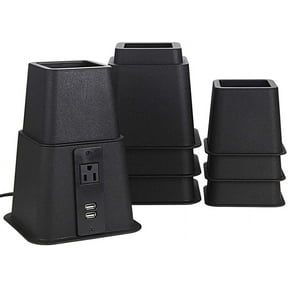 Bed Riser with Power Outlet and USB Ports, Elevation in Heights 3, 5, 8 Inch for Bed (4 Pack, Black)