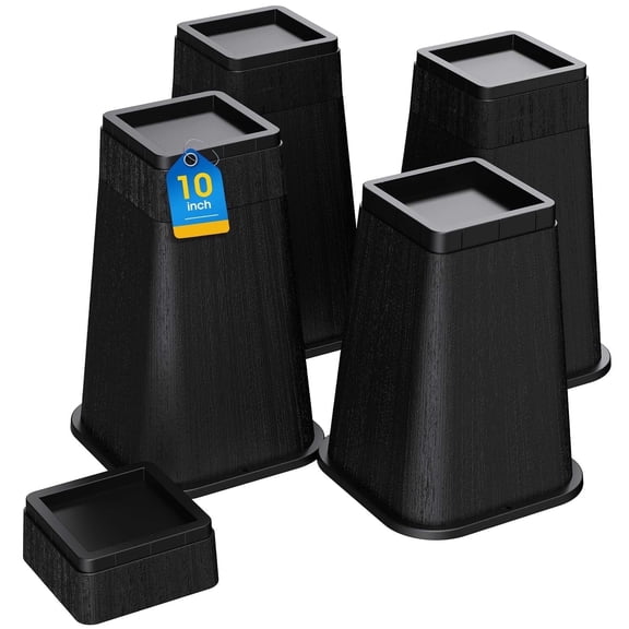 Stacking Riser M&Q Bed Risers 4 Inch 4 Pack Black Support 7000LBs Heavy Duty Furniture ...
