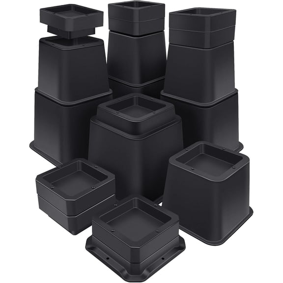 Bed Risers 10 inch Heavy Duty,Elevation in Heights 1,2,3,4,5,6,7,8,9,10 Inch,Adjustable Furniture Risers for Chair Table and Desk Legs Lifting (4 Pack,Black)