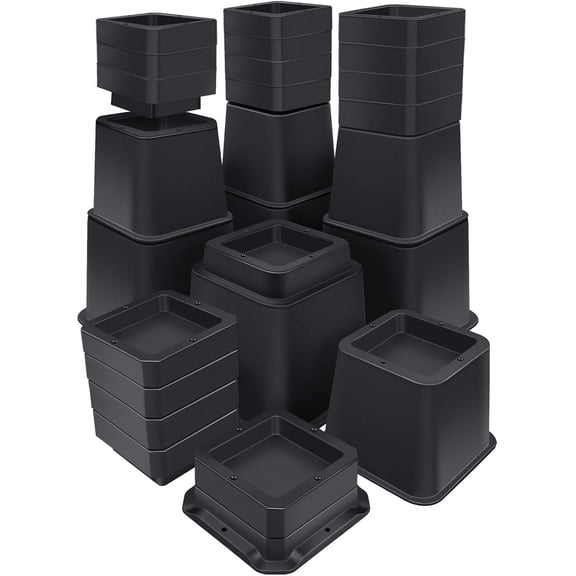Bed Risers 12 inch Heavy Duty,Elevation in Heights 1,2,3,4,5,6,7,8,9,10,11,12 Inch，Adjustable Furniture Risers for Chair Table and Desk Legs Lifting (4 Pack,Black)