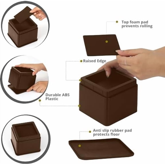 Bed Risers 3 Inch - Pack of 8 - Adjustable Furniture Risers 3 & 6 inch - Anti Slip Foam & Rubber Pad - Stackable Bed Lifts Risers Heavy Duty for Sofa, Bed, Table, Couch & Chair (Brown)