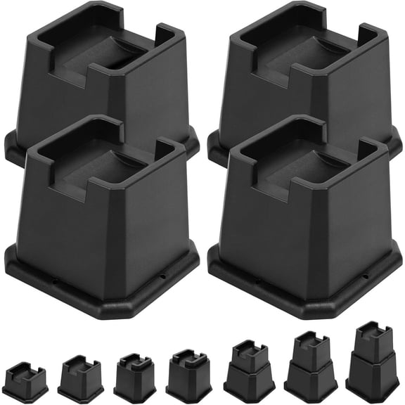 Bed Risers 3 inch, Furniture Risers Elevation in Heights 3 Inch Heavy Duty, Bed Lift Risers for Caster Wheels or Posts of Bed Table Couch, Support up to 6000 lbs, Black, 4 Pack