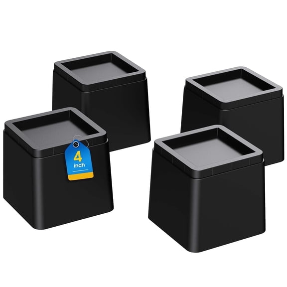 Bed Risers 4 inch, Adjustable Furniture Risers 4-8-12 inch, Bed Raisers for College Dorm Bed Sofa Table Couch Chair Blocks Set of 4 Black