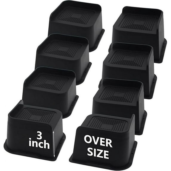 Bed Risers 4 inch Heavy Duty, 4 Pack Oversized Furniture Risers 6 inch, Black Bed Lifts Risers for Table, Sofa, Chair, Couch, Desk, Bed Frame Risers Supports Up to 6,500 Lbs