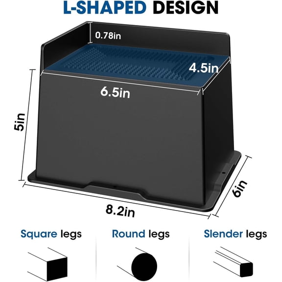 Bed Risers 5 Inch Heavy Duty - Oversized Furniture Lifts for Storage & Cleaning, Black 6 Pack
