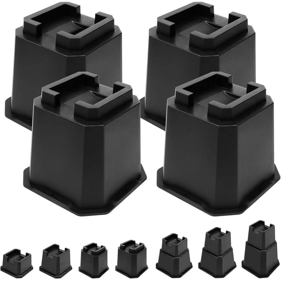 Bed Risers 5 inch, Furniture Risers Elevation in Heights 5 Inch Heavy Duty, Bed Lift Risers for Caster Wheels or Posts of Bed Table Couch, Support up to 6000 lbs, Black, 4 Pack