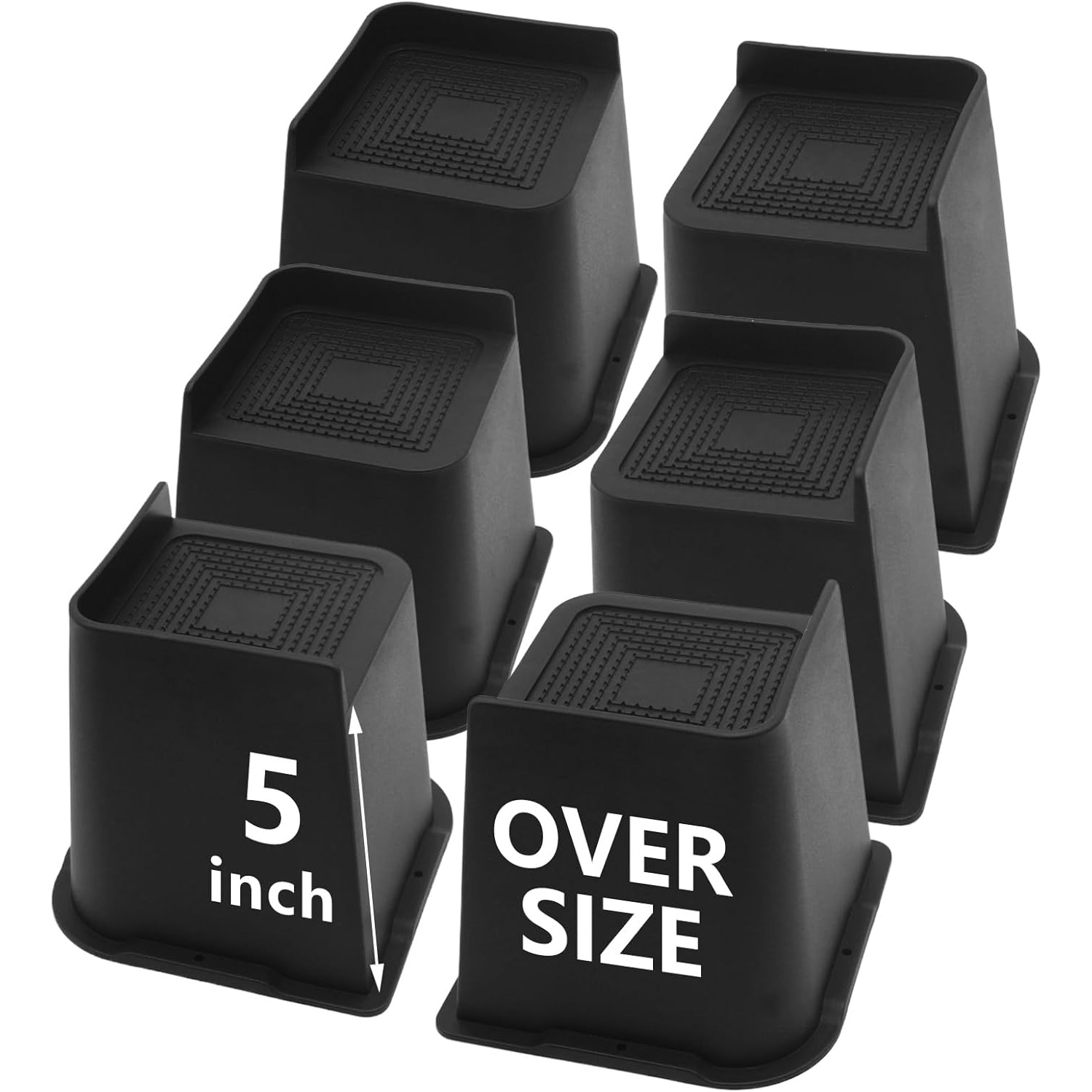 Frame Tool Risers Bed Risers 5 inch Heavy Duty, 6 Pack Oversized Furniture Risers, Black ...