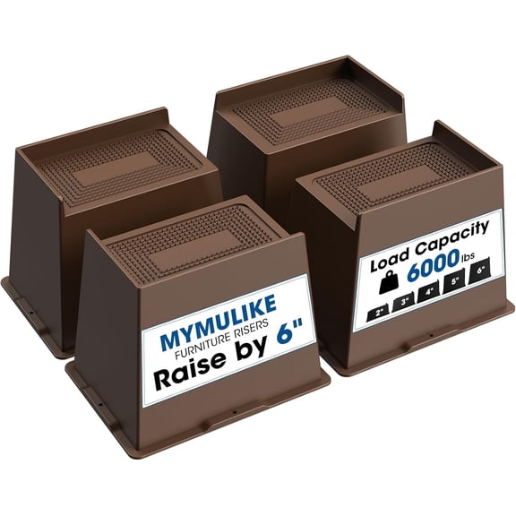 Bed Risers 6 Inch Heavy Duty, Oversized Furnitures Risers 6 inch Support 6000 lbs, Bed Table Rising Blocks, Fits for Couch, Sofa, Chair, Furniture Lifts 4 Pack,Dark Brown