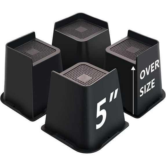 Bed Risers 6 inch Heavy Duty 4 Pack, L Shape Furniture Risers 6 inch, Oversized Lifts Risers for Couch, Table, Sofa, Desk, Chairs Legs, Dorm Beds Frame (Black 4-Pack,6 inch)
