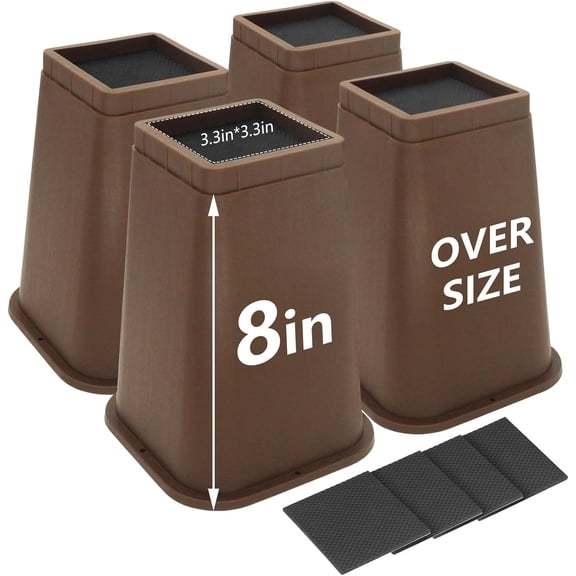 Bed Risers 8 Inch Heavy Duty Dark Brown, 4 Pack Furniture Risers for Dorm Twin XL Sofa Couch Table Desk Cabinet Bed Frame, Black Bed Lifts Risers