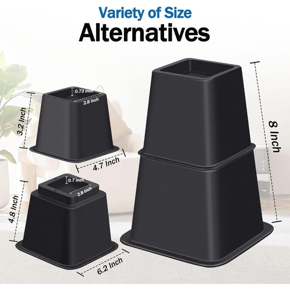 Bed Risers 8 inch Heavy Duty,Elevation in Heights 3, 5, 8 Inch，Adjustable Furniture Risers for Chair Table and Desk Legs Lifting (9 Pack,Black)