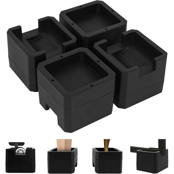 Bed Risers, Black, 2 Inch Height, Double-Sided Design for Different Furniture Legs and Wheels, 4 Pack (Black, Inch)