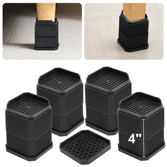 Bed Risers Furniture Risers 4 Inch 4 Pack Black Support 1100 LBs, MOJINO Large Furniture Risers for Dorm Beds Frame, Sofa, Desk, Couch, Chairs Legs