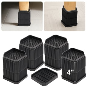 Bed Risers Furniture Risers 4 Inch 4 Pack Black Support 1100 LBs, MOJINO Large Furniture Risers for Dorm Beds Frame, Sofa, Desk, Couch, Chairs Legs