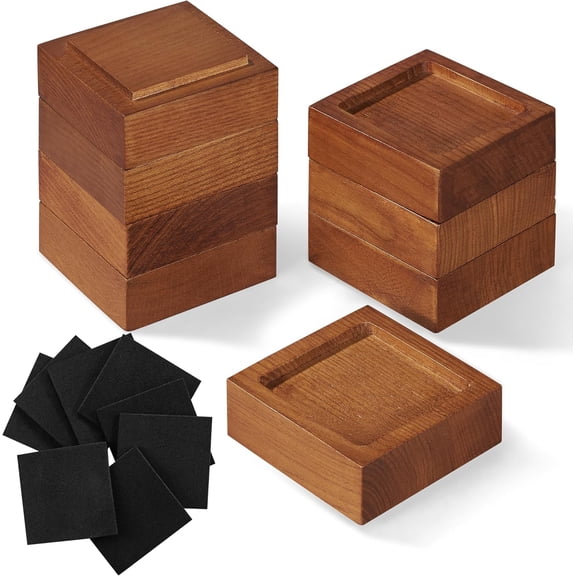 Bed Risers, Furniture Risers (Set of 8-Height 1") Can be Adjusted to 2'' 3''or 4'', Lifts Furniture Risers, Solid Natural Wood Risers, Non-Slip Recessed Hole (Square-Light Brown Color)