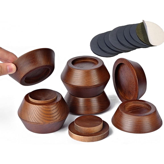 Bed Risers, Furniture Risers (Set of 8-Height 1") Can be Adjusted to 2'' 3''or 4'', Lifts Furniture Risers, Solid Natural Wood Risers, Non-Slip Recessed Hole (Walnut Color)
