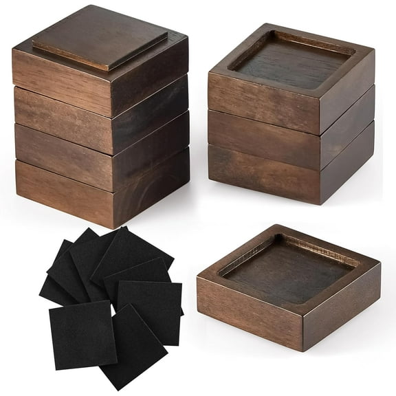 Bed Risers, Furniture Risers (Set of 8) Lifts Height 1", 2", 3" or 4", Solid Natural Wood Risers, Non-Slip Recessed Hole to Heavy Bed/Furniture (Walnut Color)