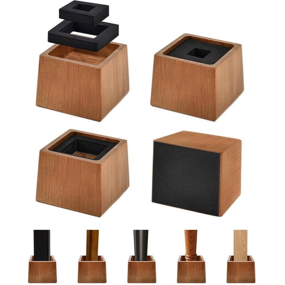 Bed Risers Heavy Duty, 3"H(Inner 2" H), 1" Raised Edge, Loading 2600 lbs, for King Queen Twin Full Bed Frame, 4 Pack Wooden Furniture Legs Risers for Couch Desk Table TV Cabinet, Retro Brown