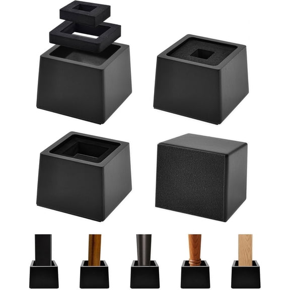 Bed Risers Heavy Duty, 3" H(Inner 2" H), 1" Raised Edge, Loading 2600 lbs, for King Queen Twin Full Bed Frame, 4 Pack Wooden Furniture Legs Risers for Couch Desk Table TV Cabinet, Black