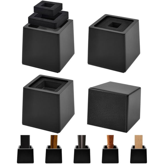Bed Risers Heavy Duty, 4" H(Inner 3" H), 1" Raised Edge, Loading 2500 lbs, for King Queen Twin Full Bed Frame, 4 Pack Wooden Furniture Legs Risers for Couch Desk Table TV Cabinet, Black