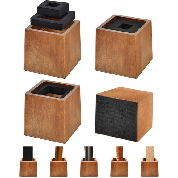 Bed Risers Heavy Duty, 4"H(Inner 3" H), 1" Raised Edge, Loading 2500 lbs, for King Queen Twin Full Bed Frame, 4 Pack Wooden Furniture Legs Risers for Couch Desk Table TV Cabinet, Retro Brown