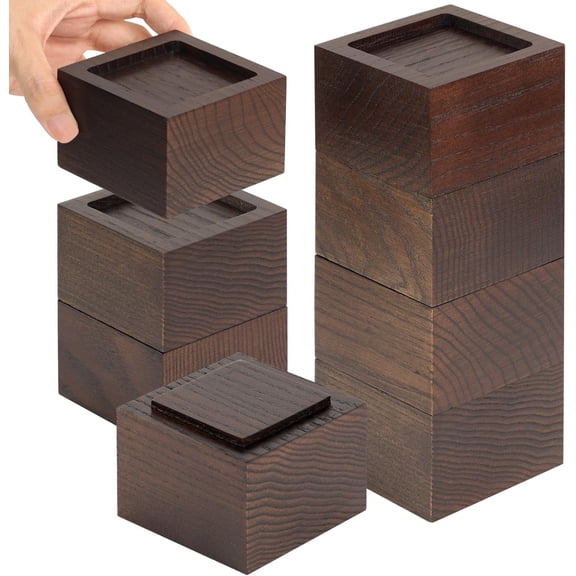 Bed Risers (Set of 8) Furniture Risers Lifts Height 2", Oak Solid Wooden Risers for Bed, Furniture, Table, Sofa, Chair Risers with Non-Slip Recessed Hole (8pcs-2" Hight-Walnut Color)