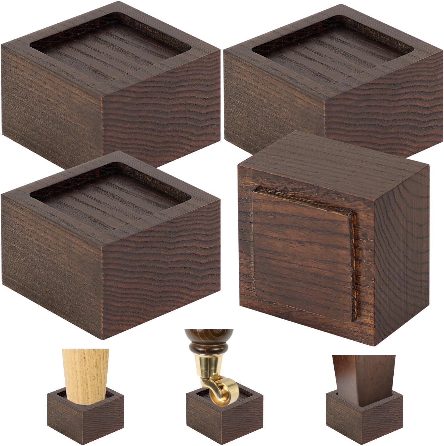 BETSEO, Bed Risers, Set of 4, 2'' Height Walnut Color - Walmart.com