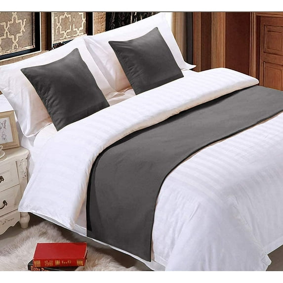 Bed Runner (1 Piece Only), 100% Egyptian Cotton, 400 Thread Count, Soft Fade-Resistant, Decorative Bed Scarf - Dark Gray Solid, King Size.