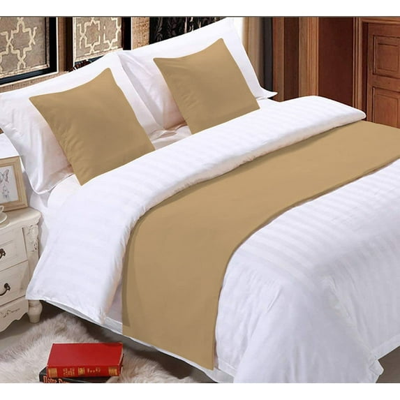 Bed Runner 3 Piece (1 Piece Bed Runner and 2 Pillowshams), 100% Egyptian Cotton, 400 Thread Count, Soft Fade-Resistant, Decorative Bed Scarf - Taupe Solid, Queen Size.