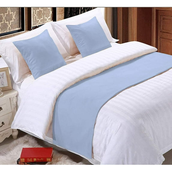 Bed Runner 5 Piece (1 Piece Bed Runner and 4 Pillowshams), 100% Egyptian Cotton, 400 Thread Count, Soft Fade-Resistant, Decorative Bed Scarf - Light Blue Solid, Queen Size.