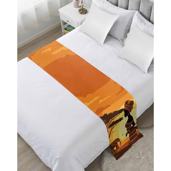 Bed Runner for Cal.King Size, African Black Women Decorative Scarf Throws for Foot of Bed, Vintage Africa Ethnic Tribal Luxury Bedding Protector Slipcover Bedrunners for Hotel/Home, 102 x 20 Inch