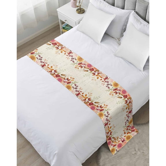 Bed Runner for Cal.King Size, Autumn Leaves Decorative Scarf Throws for Foot of Bed, Thanksgiving Retro Eucalyptus Flowers Luxury Bedding Protector Slipcover Bedrunners for Hotel/Home, 102 x 20 Inch