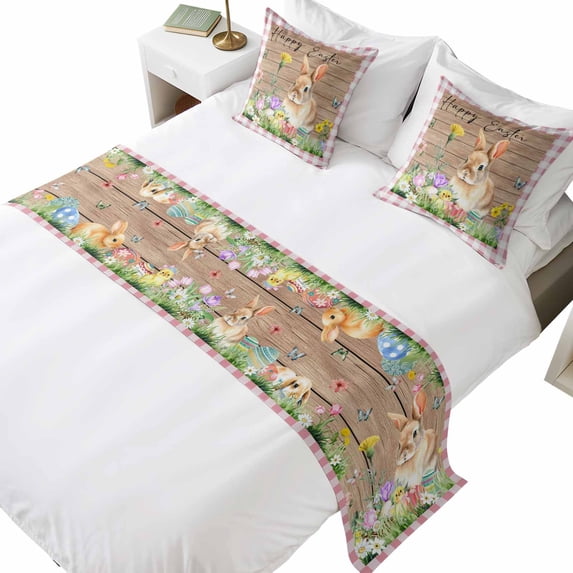 Bed Runner for Cal. King Size Bed, Happy Easter Bunny Decorative Beds ...