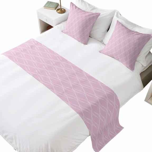 Bed Runner for Cal. King Size Bed, Pink Moire Waves Decorative Beds Runners and 2 Matching Pillow Covers Set, Modern Abstract Art Geometric Beds Scarf Throw for Foot of Bedding Set for Hotel/Bedroom