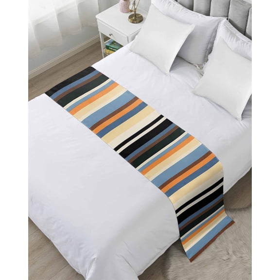 Bed Runner for Cal.King Size, Black Orange Blue Striped Decorative Scarf Throws for Foot of Bed, Modern Stripes Art Farmhouse Luxury Bedding Protector Slipcover Bedrunners for Hotel, 102 x 20 Inch
