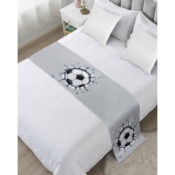 Bed Runner for Cal.King Size, Football Wall Crack Decorative Scarf Throws for Foot of Bed, Modern Abstract Footballs in Wall Luxury Bedding Protector Slipcover Bedrunners for Hotel, 102 x 20 Inch