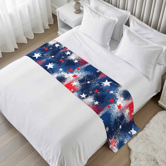 Bed Runner for Cal.King Size, Modern Stars 4th of July Decorative Scarf Throws for Foot of Bed, Independence Day Luxury Bedding Protector Slipcover Bedrunners for Hotel/Home, 102 x 20 Inch