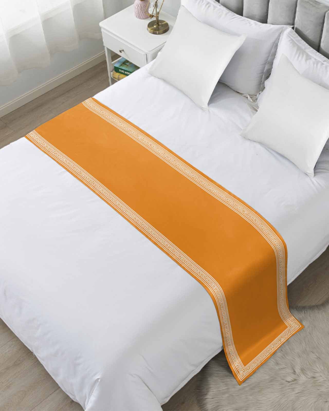 Bed Runner for Cal.King Size, Orange Greek Key Decorative Scarf Throws ...