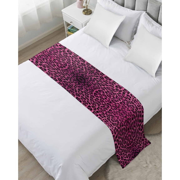 Bed Runner for Cal.King Size, Pink Leopard Print Decorative Scarf Throws for Foot of Bed, Retro Chic Abstract Animals Texture Luxury Bedding Protector Slipcover Bedrunners for Hotel, 102 x 20 Inch