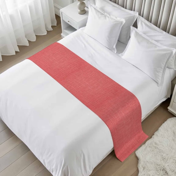 Bed Runner Coral Red Linen Bedding Scarves Soft Decorative Bed Flag Farmhouse Pure Color Bed Runners for King Size Bed Hotel Bedroom Decorations Bed Throws for Foot of Bed Scarf Protector 20x94 Inch