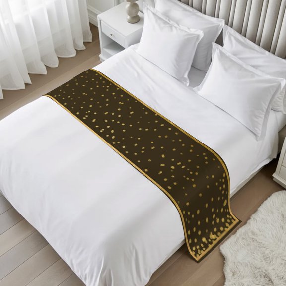 Bed Runner Golden Dust Bedding Scarves Soft Decorative Bed Flag Brown Glittering Specks Border Frame Bed Runners for Cal King Size Bed Hotel Bedroom Decor Bed Scarf 20x102 Inch