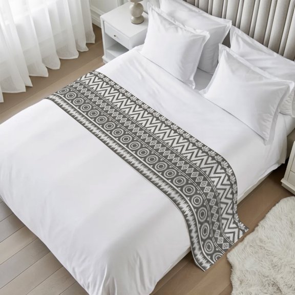 Bed Runner Gray Boho Diamonds Bedding Scarves Soft Decorative Bed Flag Bohemian Tribal Zigzags Circles Bed Runners for King Size Bed Hotel Bedroom Decor Bed Throws for Foot of Bed Scarf 20x94 Inch