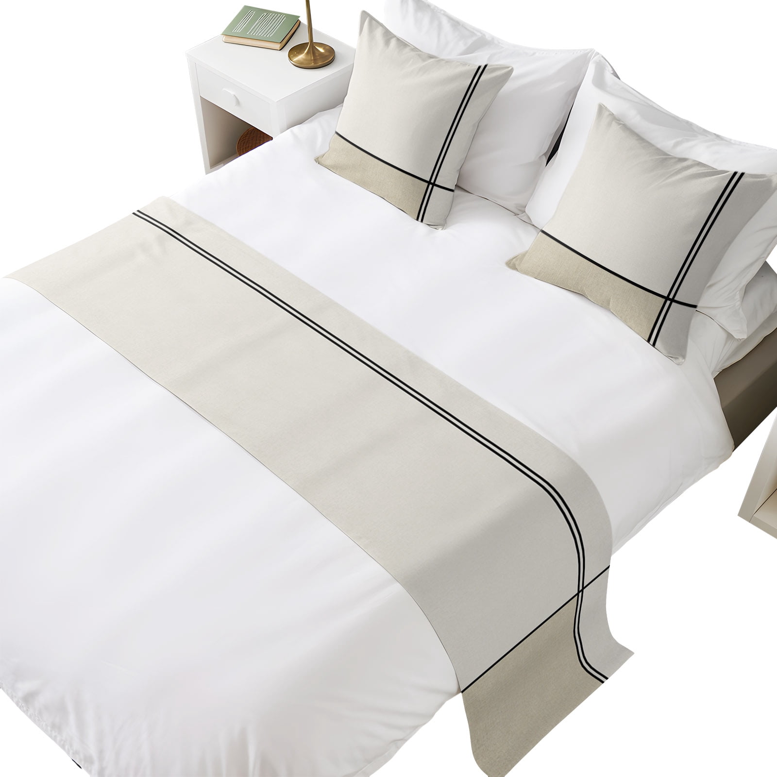 Bed Runner for King Size Bed, Beige Geometric 3 Pcs Bedding Runner Set ...
