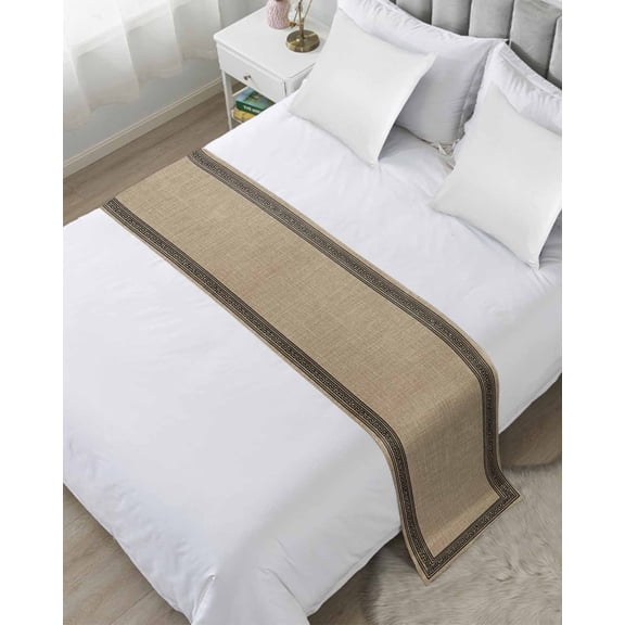 Bed Runner for King Size, Black Brown Retro Greek Key Decorative Scarf Throws for Foot of Bed, Geometric Greece Ancient Rustic Luxury Bedding Protector Slipcover Bedrunners for Hotel, 94 x 20 Inch