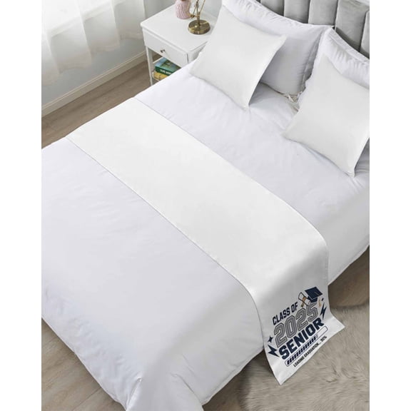 Bed Runner for King Size, Blue Grey Graduation Season Decorative Scarf Throws for Foot of Bed, Funny Words Modern Art Luxury Bedding Protector Slipcover Bedrunners for Hotel/Home, 94 x 20 Inch