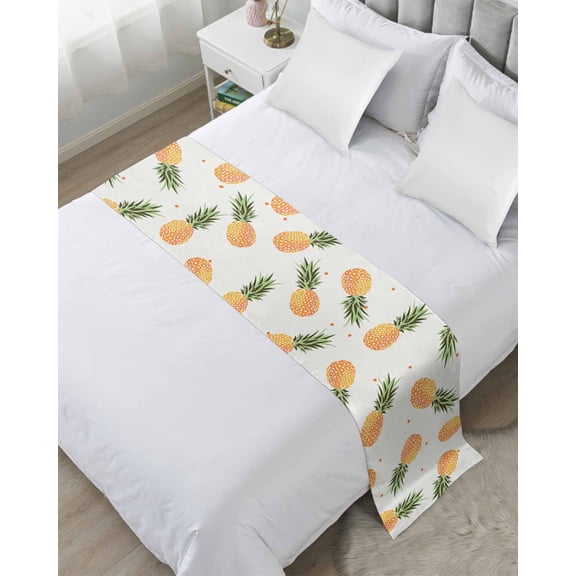 Bed Runner for King Size, Orange Pineapples Decorative Scarf Throws for Foot of Bed, Summer Tropical Fruits Modern Luxury Bedding Protector Slipcover Bedrunners for Hotel/Home, 94 x 20 Inch